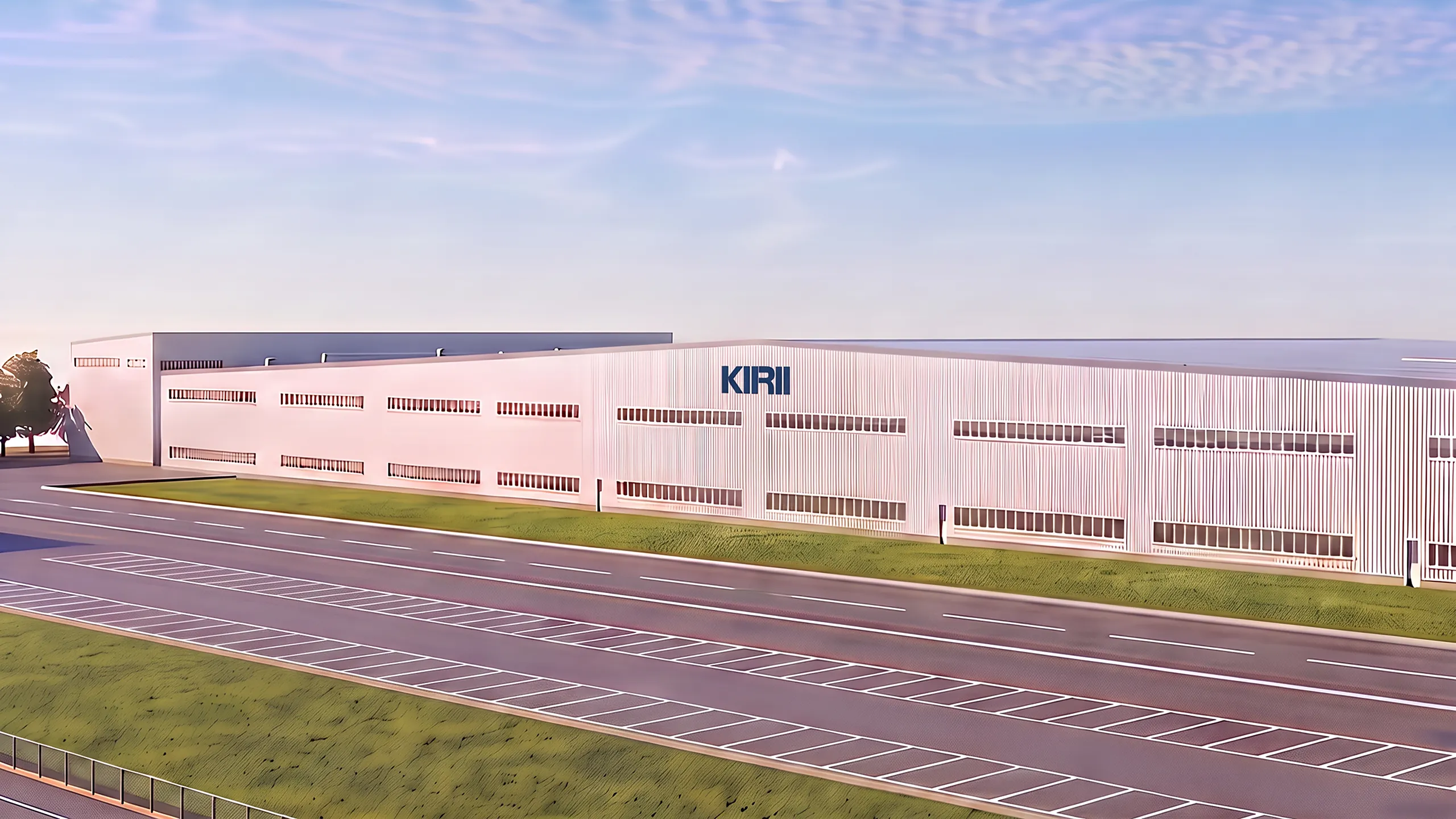 新茨城工場の外観完成イメージ（KIRIIのロゴが付いた工場建屋）